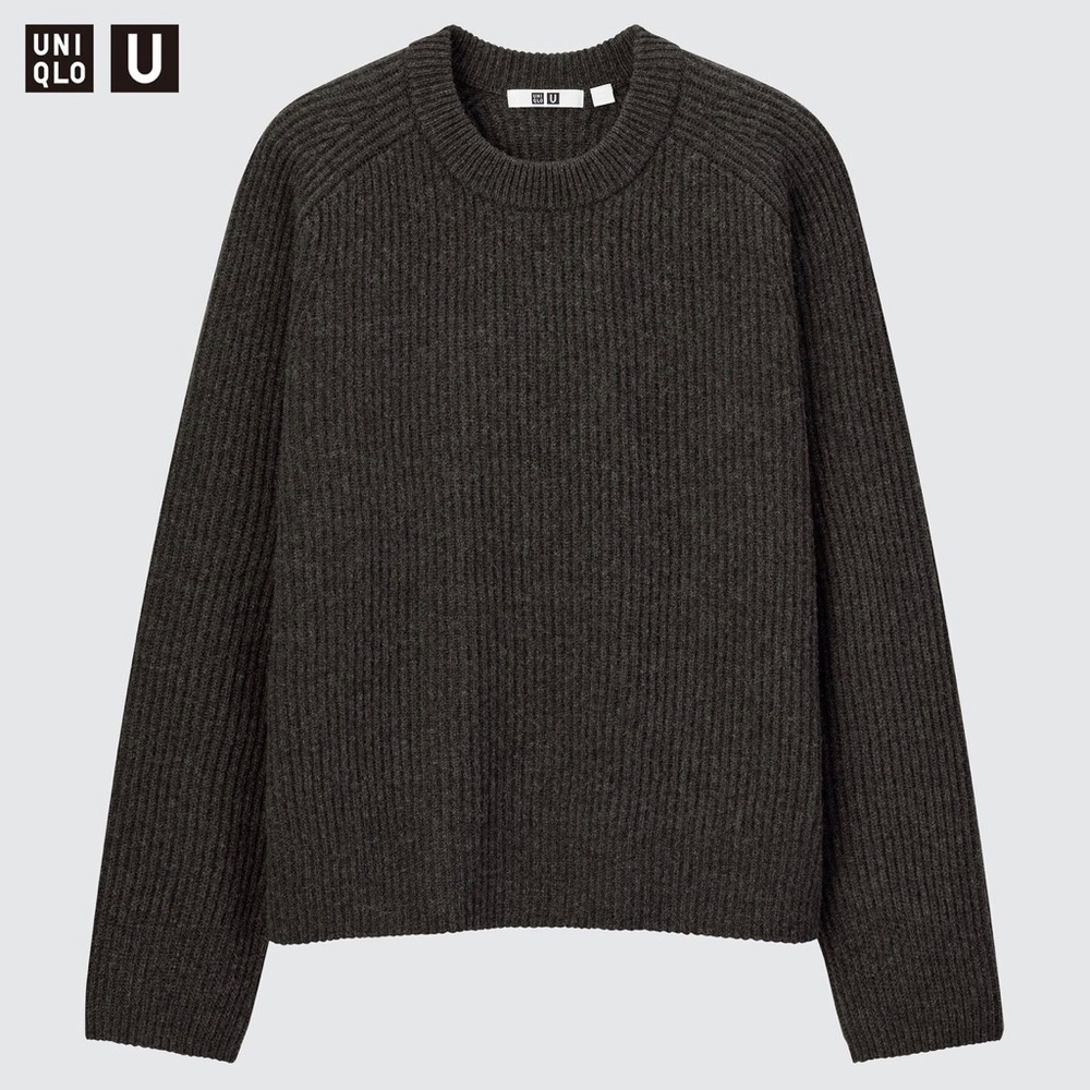 UNIQLO U x LEMAIRE Premium Lambswool Ribbed Crew Neck Sweater Dark Gray Size L